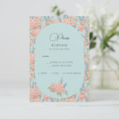 Roze en blauwe shabby chic RSVP kaartje (Staand voorkant)