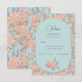 Roze en blauwe shabby chic RSVP kaartje (Voorkant / Achterkant)