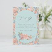 Roze en blauwe shabby chique bloemen bedankkaart (Staand voorkant)