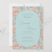Roze en blauwe shabby chique bloemen bruiloft kaart (Voorkant)