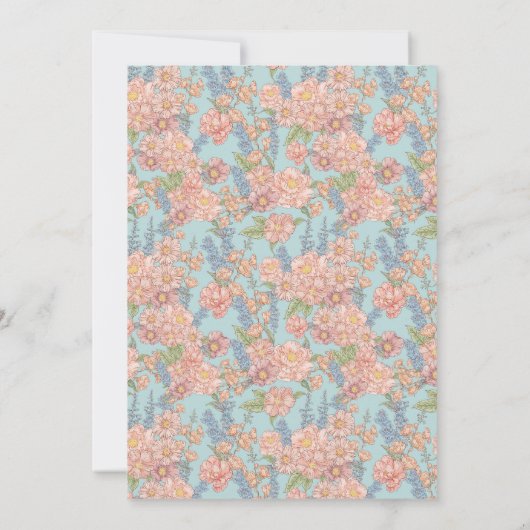 Roze en blauwe shabby chique bloemen bruiloft kaart (Achterkant)