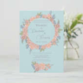 Roze en blauwe shabby chique bloemen bruiloft kaart (Staand voorkant)