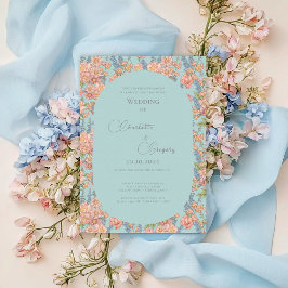 Roze en blauwe shabby chique bloemen bruiloft kaart