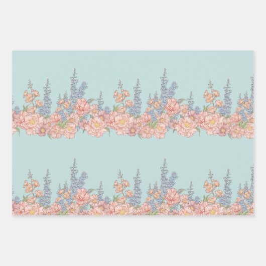 Roze en blauwe shabby chique bloemen inpakpapier vel (Voorkant 2)
