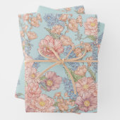 Roze en blauwe shabby chique bloemen inpakpapier vel (In situ)