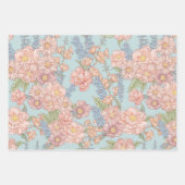 Roze en blauwe shabby chique bloemen inpakpapier vel (Voorkant)