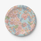 Roze en blauwe shabby chique bloemen papieren bordje (Voorkant)