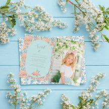 Roze en blauwe shabby chique bloemen Verjaardag