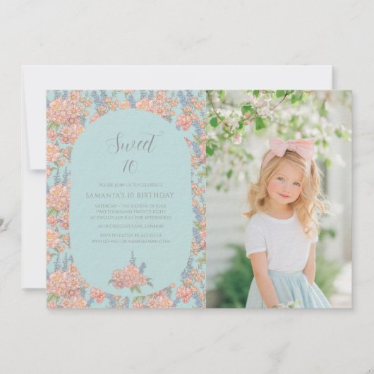 Roze en blauwe shabby chique bloemen Verjaardag Kaart (Voorkant)