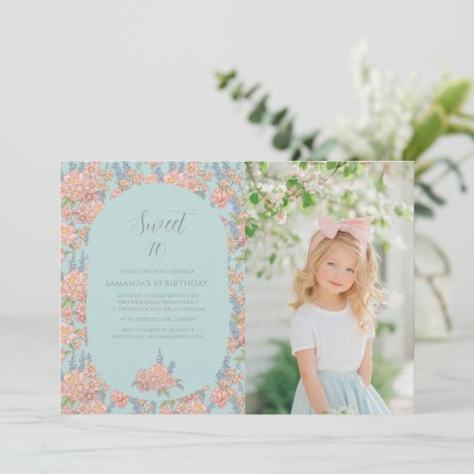 Roze en blauwe shabby chique bloemen Verjaardag Kaart (Staand voorkant)