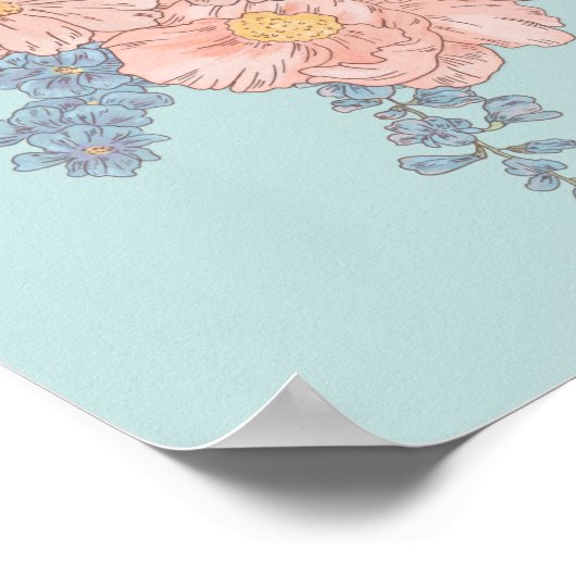 Roze en blauwe shabby chique bloemen Welkom Poster (Hoek)