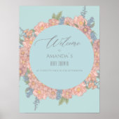 Roze en blauwe shabby chique bloemen Welkom Poster (Voorkant)