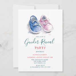 Roze en Blauwe sneakers Gender Reveal Party Kaart