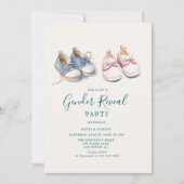 Roze en Blauwe sneakers Gender Reveal Party Kaart (Voorkant)