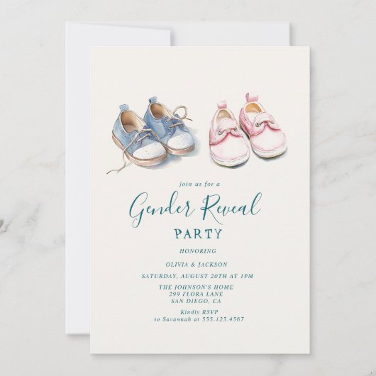 Roze en Blauwe sneakers Gender Reveal Party Kaart (Voorkant)