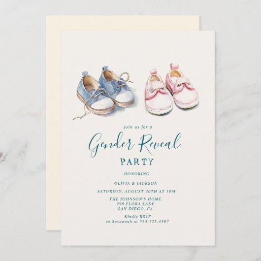 Roze en Blauwe sneakers Gender Reveal Party Kaart (Voorkant / Achterkant)