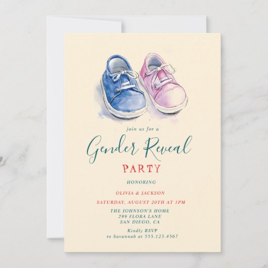 Roze en Blauwe sneakers Gender Reveal Party Kaart (Voorkant)