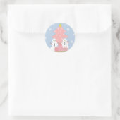 Roze en Blauwe Sneeuwmannen Scene Ronde Sticker (Tas)
