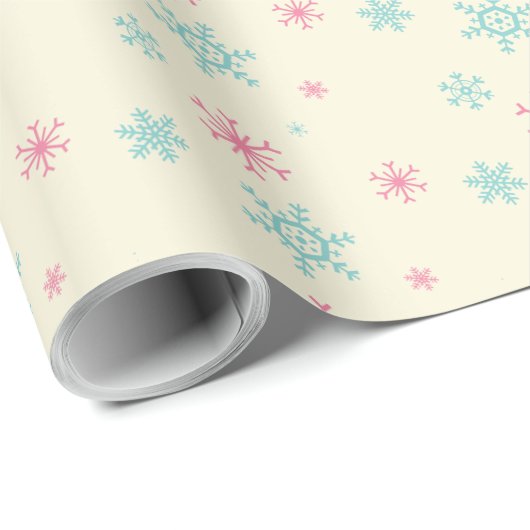Roze en blauwe sneeuwschilderkunst Kerstwinters Cadeaupapier (Rol Hoek)