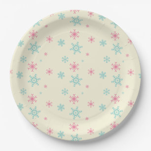 Roze en blauwe sneeuwschilderkunst Kerstwinters Papieren Bordje