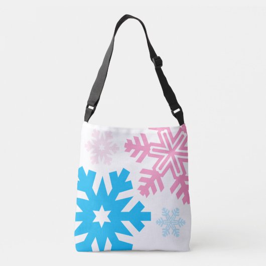 Roze en blauwe sneeuwvlokken, elegant crossbody tas (Achterkant)
