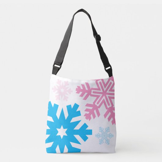 Roze en blauwe sneeuwvlokken, elegant crossbody tas (Voorkant)