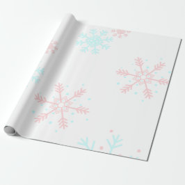 roze en blauwe sneeuwvlokken kerst cadeaupapier