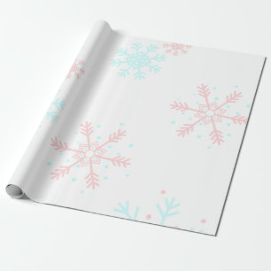 roze en blauwe sneeuwvlokken kerst cadeaupapier