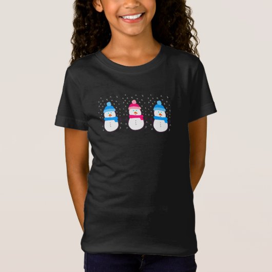 Roze en Blauwe Snowmen T-shirt (Voorkant)