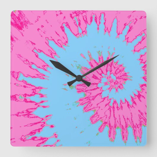 Roze en blauwe spiraalkleurige kleurstofklok vierkante klok (Voorkant)