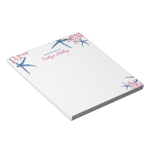 Roze en blauwe Starfish & koraal, speciaal geperso Notitieblok (Schuin)