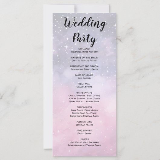 Roze en Blauwe Sterren Celestial Huwelijksprogramm (Achterkant)