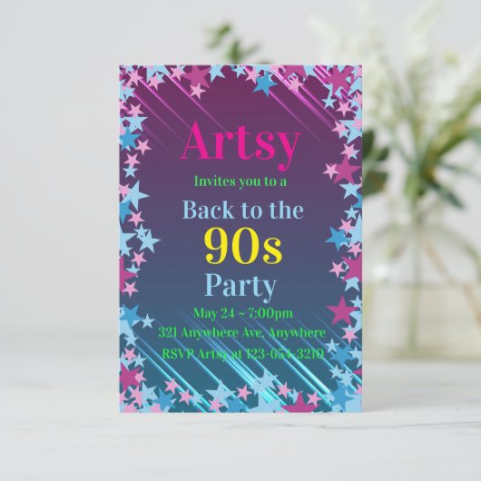 Roze en blauwe sterren kaart (Staand voorkant)