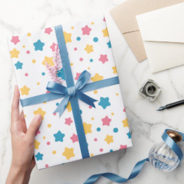 Roze en blauwe sterren patroon cadeaupapier