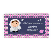 Roze en Blauwe Sterren Spacegirl Bookplate Labels (Voorkant)