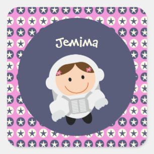 Roze en blauwe sterren Spacegirl Vierkante Sticker