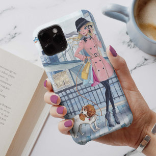 Roze en blauwe stijlvolle New York Fashion Girl be Case-Mate iPhone Case