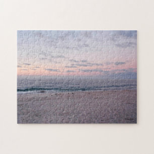 'Roze en blauwe strand op Dawn' Jigzaag Puzzle Legpuzzel