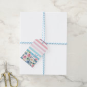 Roze en blauwe streep en bloem cadeaulabel (Met Touw)