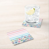 Roze en blauwe streep en bloem kartonnen onderzetters (Insitu)