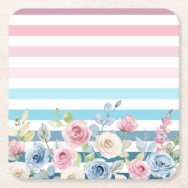 Roze en blauwe streep en bloem kartonnen onderzetters