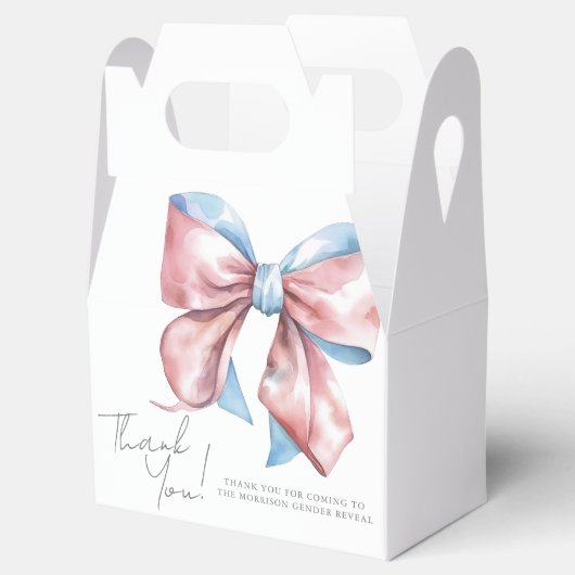 Roze en blauwe strik Geslacht onthullen Bedankdoosjes (Geopend)