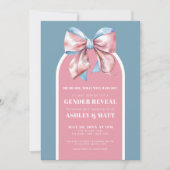 Roze en blauwe strik Geslacht onthullen Party Kaart (Voorkant)