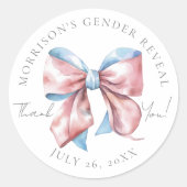 Roze en blauwe strik Geslacht onthullen Ronde Sticker (Voorkant)