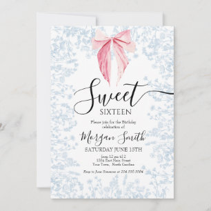 roze en blauwe strik Sweet Sixteen Birthday Kaart