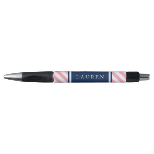 Roze en Blauwe Stripes Patroon Pen (Voorkant)