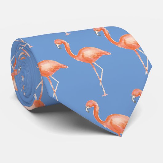 Roze en blauwe stropdas van flamingo (Opgerold)