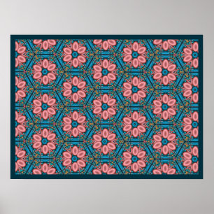 Roze en blauwe stuitbloemen poster