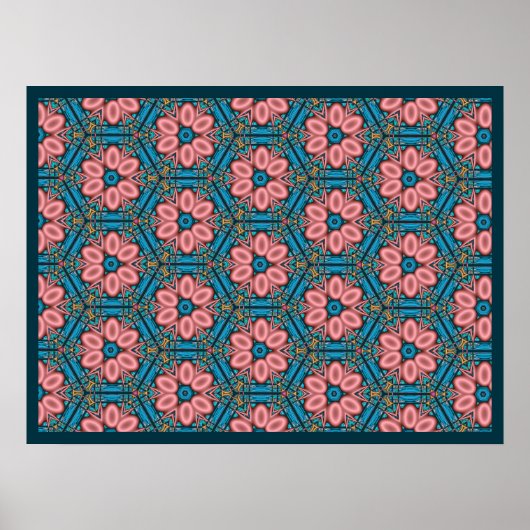 Roze en blauwe stuitbloemen poster (Voorkant)