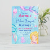 Roze en Blauwe Sweety Waterverf Zeemeermin Verjaar Kaart (Staand voorkant)